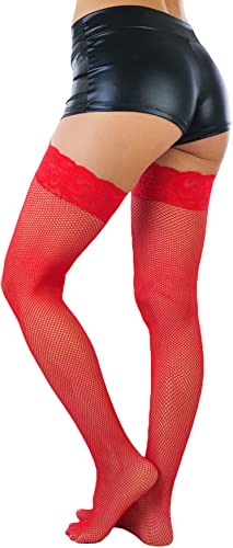 Image of ToBeInStyle Women's Wide Floral Lace Fishnet Thigh Hi Stockings