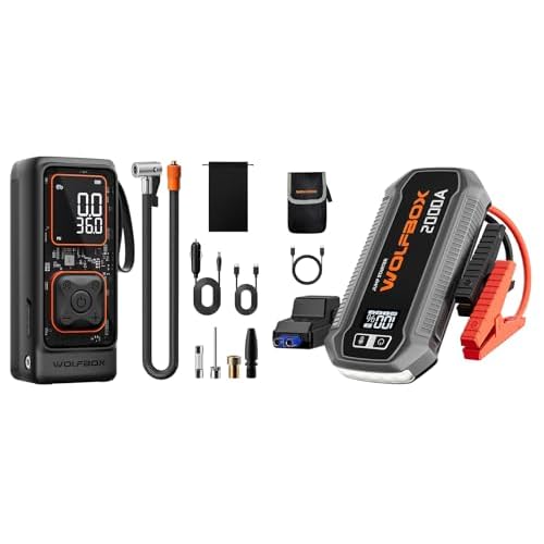 WOLFBOX 2000A Portable Jump Starter with 12000mAh & 150PSI Tire Inflator