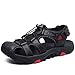 Produktbild visionreast Herren Sport Outdoor Sandalen Strand Leder Sandalen Sommer Fischer Sandalen mit Klettverschluss Bequeme Trekkingschuhe Beach Wanderschuhe Geschlossen Sandalen, Schwarz, 38 EU