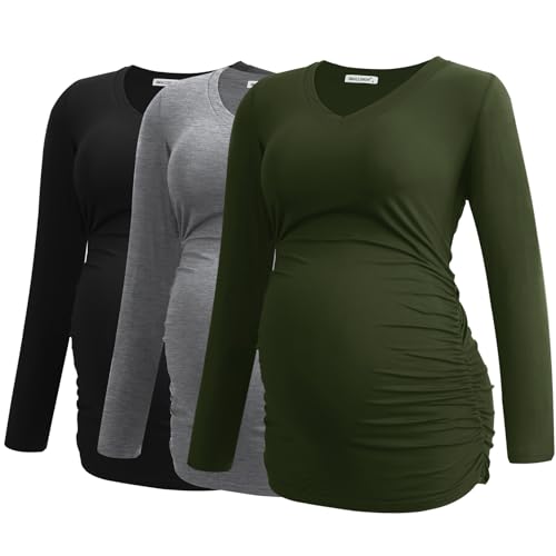 Smallshow Women's V-Neck Maternity Shirt Clothing Long Sleeve Ruched Pregnancy Top - X-Large Smallshow Women's V-Neck Maternity Shirt Clothing Long Sleeve Ruched Pregnancy Top - X-Large