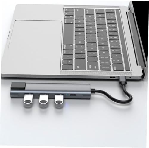 SAFIGLE Metal Laptop Docking Station and Network Hub -in-1 Type-c Hub Adapter with Pd Charging Port with 5 USB 3.0 Ports, 20v/3a 87w Power, No Drivers Required, Silver for Office - 3