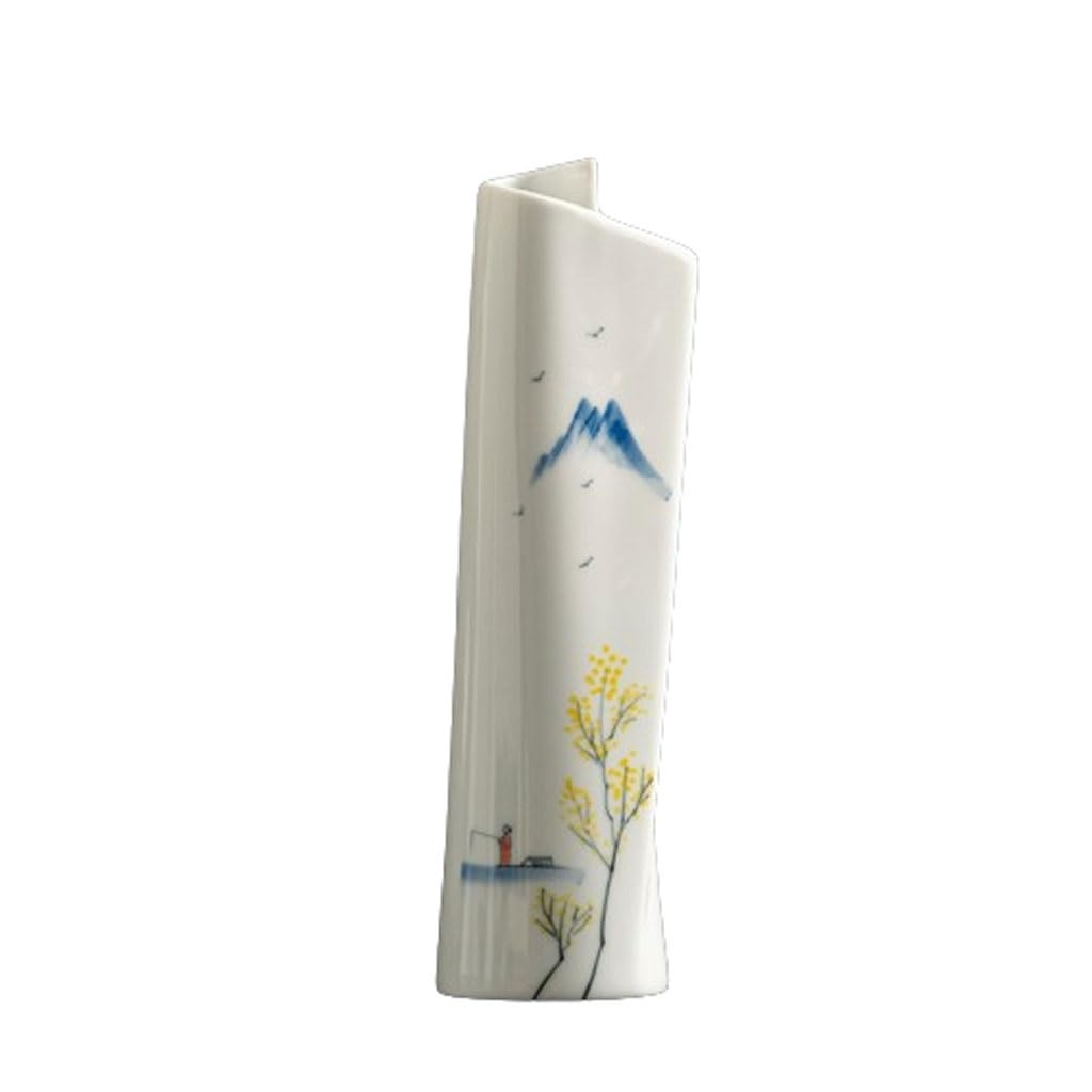 Vaso Composizione floreale retrò a forma di scorrimento Vasi di fiori in ceramica blu e bianchi dipinti a mano for la decorazione di piccoli vasi domestici Vaso In Ceramica