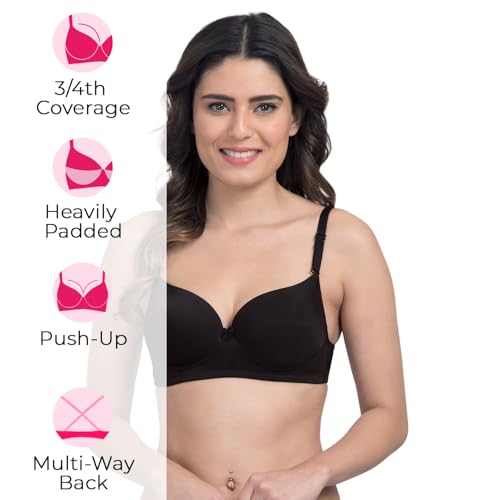 Image of Tweens - Heavily Padded Semi Push-Up Bra - Polyamide Fabric - 3 /4th Coverage, Wireless, Multiway Straps, Seamless - Everyday T-Shirt Bra