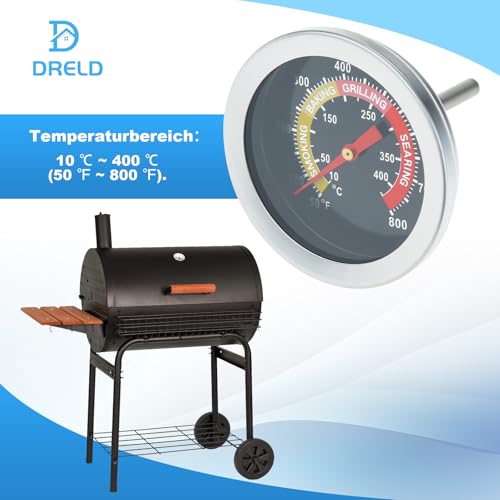 DRELD Edelstahl Grill Thermometer Analog BBQ Thermometer, Röstthermometer, 10-400℃/50-800 ℉ Gasgrillthermometer für alle Holzkohlegrill, Grills, Ofen, Smoker, Räucherofen, Backofen und Grillwagen