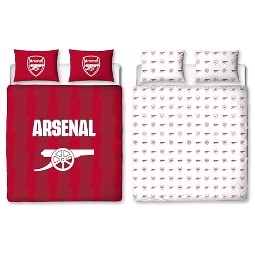Arsenal FC - Parure de lit double - Motif géométrique - Rouge - Réversible - 2 faces - Produit officiel - Avec taies d'oreiller assorties