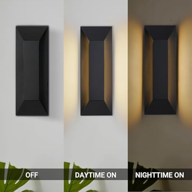 Modern LED Outdoor Wall Sconce, Exterior Black Sleek Lighting Fixture, 16W 3000K Porch Light for Front Door, Garage, Patio, and House, Waterproof Outdoor Wall Mount Light