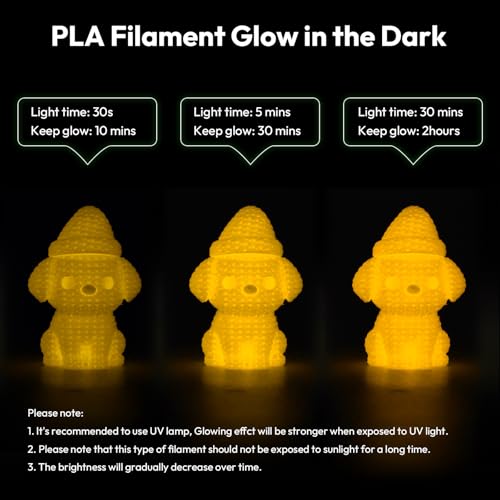 Image of AMOLEN Glow in the Dark Filament Multicolor, Silk Daily Glow Dark Filament Silk Yellow, Best with UV Lamps, 1.75mm PLA Filament, Dimensional Accuracy + /- 0.02 mm, 1kg