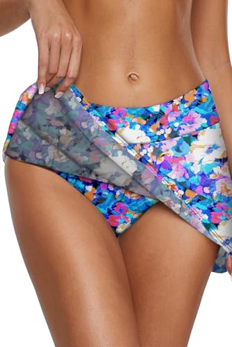 Image of REKITA Women Swim Skirt Solid Color Waistband Skort Bikini Bottom