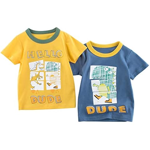 Surgoal 2 Pack Boys T-Shirt Cartoon Dinosaur Short Sleeve Tees Toddler Cotton Tops Summer Outfits Cover