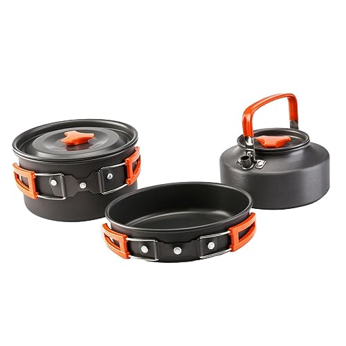 HEMOTON 1 Juego De 3 Piezas Set De Campamento De Tres Piezas Cámping Pava Horno Tetera De Campamento Cacerola De Camping Portátil Hervidores Cocinando Juego De Ollas Aleación De Aluminio