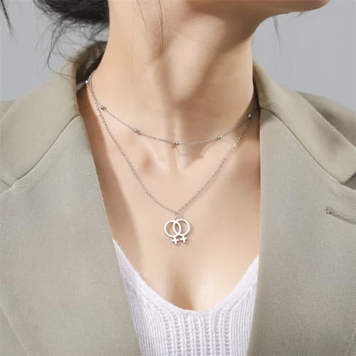 14K Gold Filled Trans Necklace For Unisex - 925 Sterling Silver Lesbian Symbol Pendant LGBT Necklace, Lesbian Necklace, Lesbian Jewelry, Double Venus Necklace, Transgender Necklace3