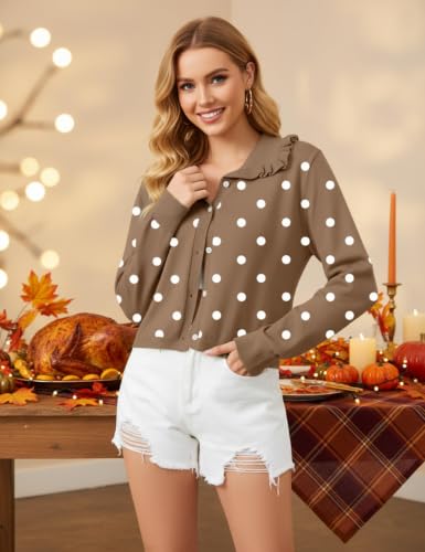 Image of HOCANDY Women Ruffle Collar Cardigan Sweater Preppy Cute Button Up Sweaters
