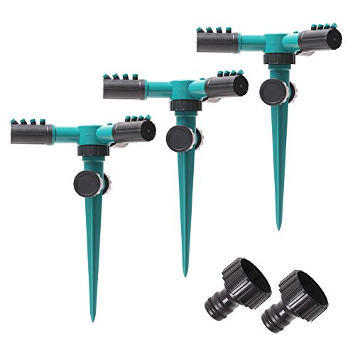 HritHcoxi Lawn Rotating Sprinkler, 3pcs 360 Degree Automatic Rotating Garden Sprinklers Adjustable 3 Arms Yard Watering Sprinklers Sprayer Irrigation System for Garden, Lawns and Yards