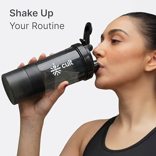 Image of Cult Spider Gym Shaker Bottle | 550ml | 2 Storage Compartment | Workout | Shaker Bottle for Men & Women | Black