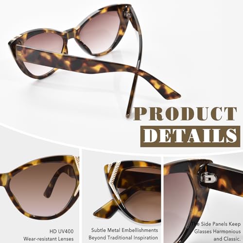 OPTOFENDY Cat Eye Sunglasses for Women, Vintage Retro 90s Metal Decor Cateye Frame Trendy Sun Glasses, OP69773