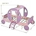 KLMM Twin Size Princess Carriage Bed with Crown,Wood Platform Car Bed with Stair for Kids Boys Girls Bedroom Use (Twin, Purple+Pink@Crown)
