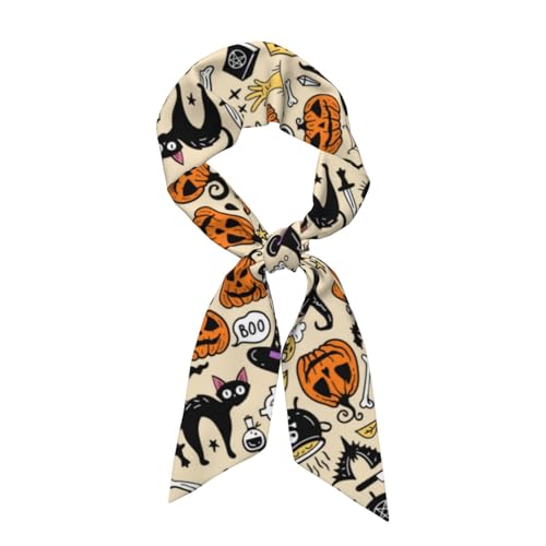 Halloween Pumpkin Bat Cat Purse Scarf Handbags For Women Scarfs Bags Band Hair Neck Scarves Silky Long Thin Satin Headscarf Fashion