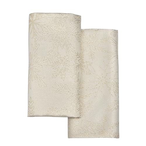 Celebright Christmas Pack of 8 Napkins - Square 17 x 17 Inches (43 x 43 cm) - Ideal Xmas Dinner Table Decorative Settings - Metallic Blizzard Snowflake Embossed Design - Cream & Metallic Gold