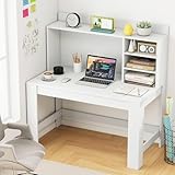 Tangkula 48" Computer Desk with Hutch, Home Office Writing Study Desk with Storage Shelves, Cable Management Hole, Laptop Desk, Desk for Bedroom, Computer Workstation (White)