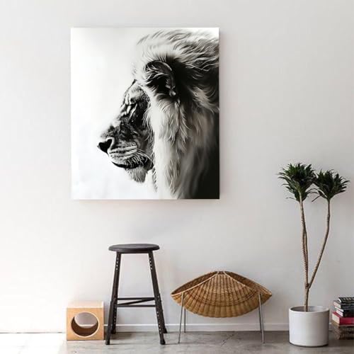 Décoration murale faune lion impression d’œuvre YUNART tableau noir et blanc