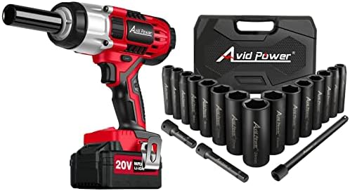 Avid Power Cordless Impact Wrench Bundle with 18PCS Impact Sockets Set