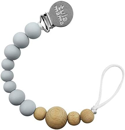 Tulamama Pacifier Clip for Boys & Girls, Fits Soothie, Mam, Nuk Pacifiers, Teething Toys and More. Made of Food Grade Silicone & CPSC Compliant. Light Grey