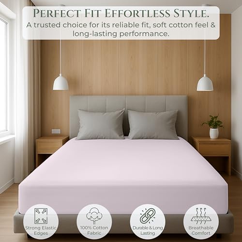 Image of Royale Linens 100% Organic Cotton Twin Fitted Sheet Only - Percale Weave - Super Soft Deep Pocket Bottom Sheets - Lavender Elastic Sheet - Twin Size Fitted Sheets Only - (39 inchx75 inch+15 inch, Lavender)