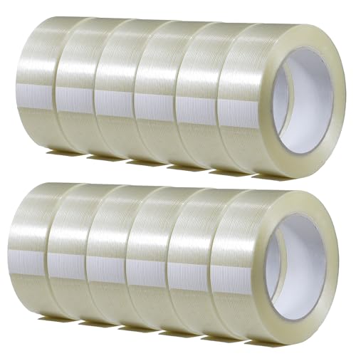 Image of GGR Supplies T.R.U. FIL-795 Mono /Uni-Directional Fiberglass Reinforced Super Resistant Heavy Duty Commodity Grade Filament Strapping Tape: 1.5 in. Wide x 60 yds. (5.5 Mil) (Pack of 12)