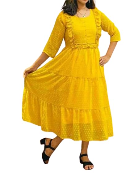 Stylish Fancy Georgette with Lining Gown for Women (P-7189822-XL) Yellow-picture-26