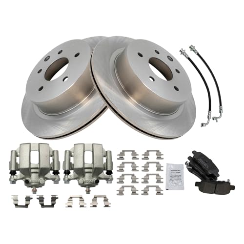 Image of TRQ Rear Brake Pad and Rotor Set Semi Metallic Calipers Compatible with 2003-2005 Infiniti G35 Nissan 350Z