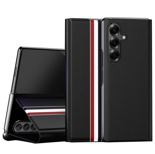 Étui portefeuille Samsung Galaxy Z Fold7 en cuir PU noir avec porte-carte et support coque