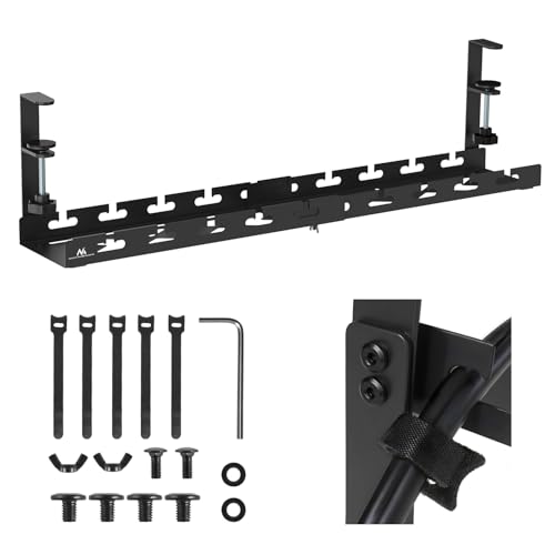 Organisateur de câbles Extensible Maclean MC-103 B sous Bureau 43 à 72 cm Noir Fixation par Serrage Charge 5 kg Support multiprises Cache câbles Robuste Acier avec kit de Montage et Attaches Velcro