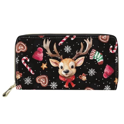 Christmas Elk Wallets for Women,PU Leather Clutch Portable Cell Phone Purse Coin Pockets 4 Card Slots Zipper Wallet Card Holder Organizer Christmas Decorations