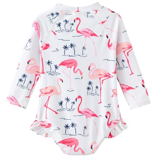Image of UMELOK Baby Girls One Piece Swimsuit Infant Bathing Suit Long Sleeve Rash Guard Swimwear with UPF 50+ Sun Protection