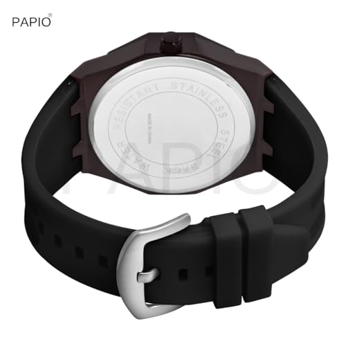 Image of PAPIO Men's Sports Analog Watch with Wheel Design Dial | Metal Case | Silicone Strap | Stylish Casual Watch for Men
