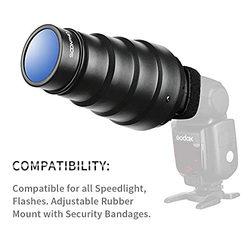 Soonpho Conical Snoot Kit For Speedlite Flash Accessories,Aluminium Alloy Snoot With Honeycomb Grid & 5Pcs Color Gel Filters #TOP2