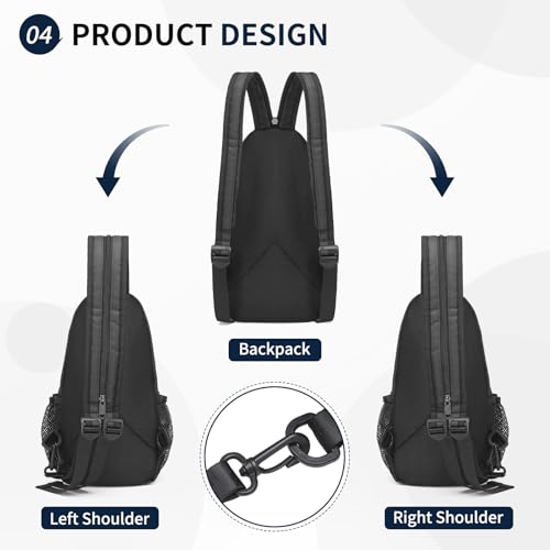 Image of Convertible Sling Bags for Women Men, Lightweight Crossbody Backpack Daypack Fit for 7.9 inch Tablet for Casual Travel Sport Hiking (Black)
