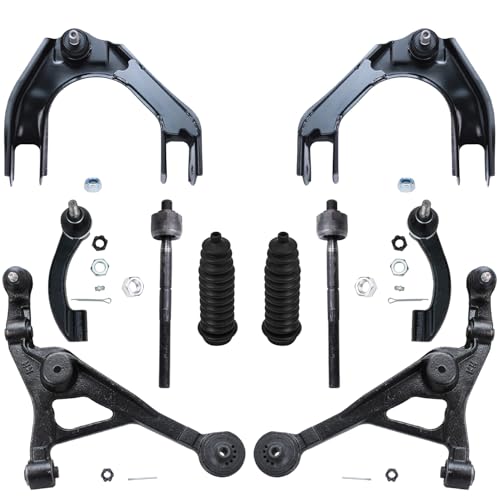 Image of Detroit Axle - 10pc Front End Kit for 1995-2006 Dodge Stratus 1996-2006 Chrysler Sebring 1995-2000 Cirrus Plymouth Breeze, 4 Upper Lower Control Arms w /Ball Joints 4 Inner Outer Tie Rods 2 Boots