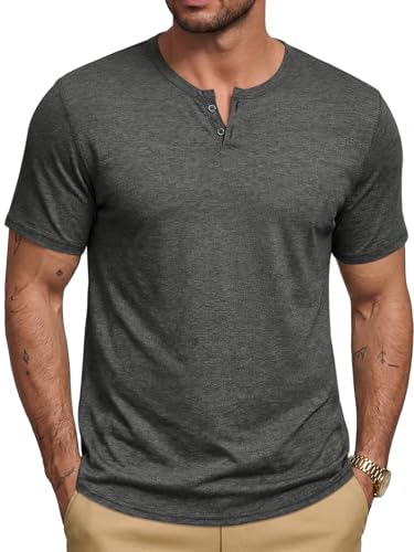 Runcati Herren T-Shirt Sommer Kurzarm Henley Shirt Männer V-Ausschnitt Einfarbig Oberteile Lässige Tops Leicht Basic Tshirts mit Knopfleiste Dunkelgrau XL