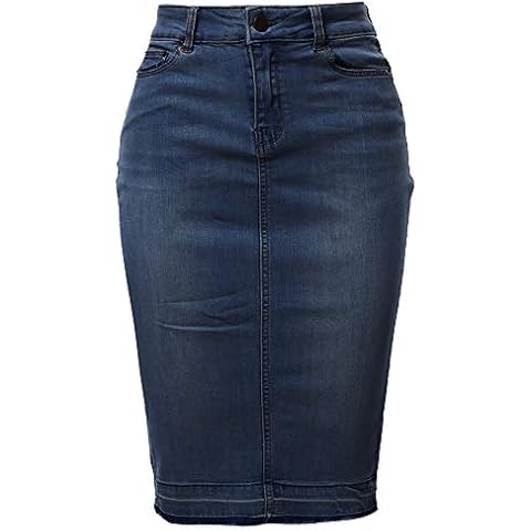 A2Y Slim Fit Rayon Knee Length Back Slit Denim Jean Pencil Skirt Dark Navy L Cover