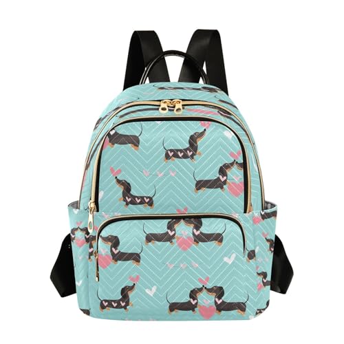 ALAZA Dachshund Dogs in Love and Hearts Blue Backpack for Women Purse Bag Travel Handbag Shoulder Bag