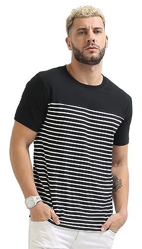 Image of fanideaz Mens Cotton Half Sleeve Striped Round Neck T Shirt