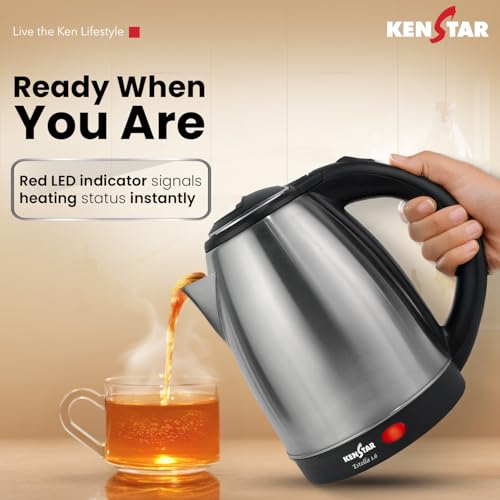 Image of Kenstar ESTELLA COMBO Electric Kettle 1.8L & Stainless Steel Bottle | Concealed Heater | Auto Cut-Off & LED Indicator | 1350 W | SS Finish