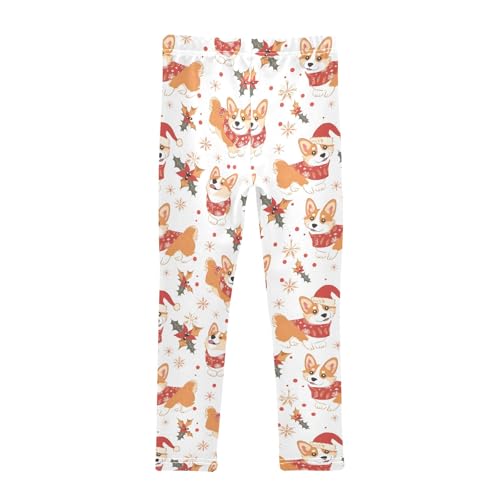 Girls' Athletic Leggings Ankle Length Yoga Dance Pants Kids Teen 4T Christmas Corgi2