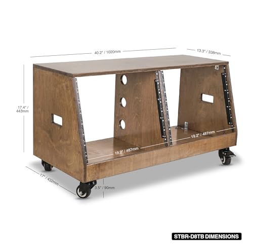 Image of Sound Town DIY 2 x 8U Slanted Studio Rack with Solid Baltic Birch Plywood, Casters, Weathered Brown for Recording Room, Home Studio (SDRK-D8TB)