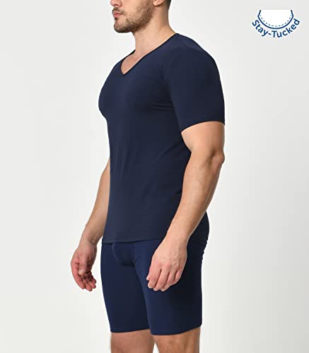 Comfneat Men's 3-Pack Undershirts Stretchy Cotton Spandex V-Neck T-Shirts (Navy V-Neck 3-Pack, L) #TOP4