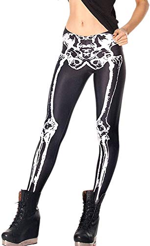 Fioeyr Women's Halloween Costume Leggings Skeleton Tight Stretch Funny Pants High Waist Stretch Leggings Ladies Elasticated
