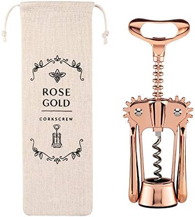Unibloom Rose Gold Wine Opener - High End Wine Bottle Opener Corkscrew in Linen Pouch - Premium Manual Corkscrews for All Wine, Prosecco & Beer Bottles - Safe Ergonomic Winged Design - Fancy Gift Set