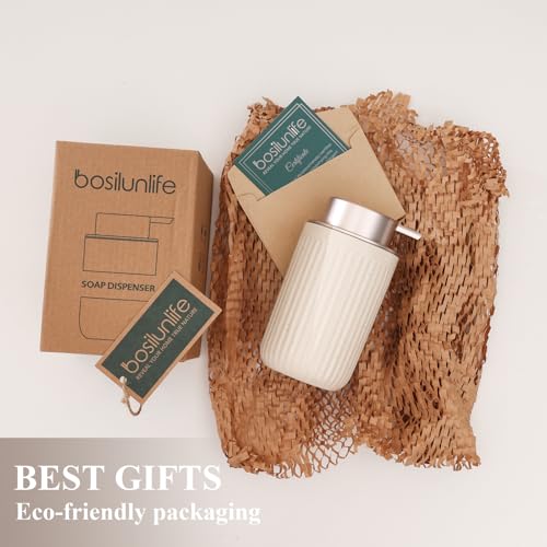 Image of BosilunLife Foam Hand Soap Dispenser - Ceramic Foaming Soap Dispenser for Bathroom 12oz Refillable Liquid Lotion Soap Dispenser with Rust-Proof Foaming Pump for Countertop