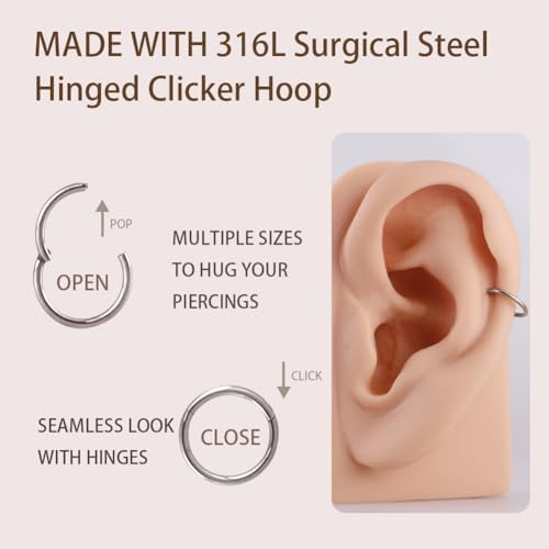 Silver Nose Hoop Hypoallergenic Nose Rings for Women & Men 18 Gauge 8mm - 4